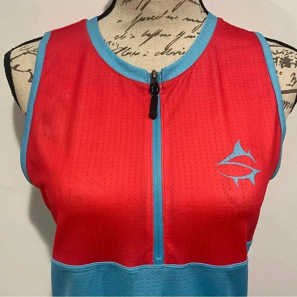 Loco Skailz Performance Sleeveless Fishing Shirt UPF50 Zip Red/Blue Size Large - Picture 2 of 9